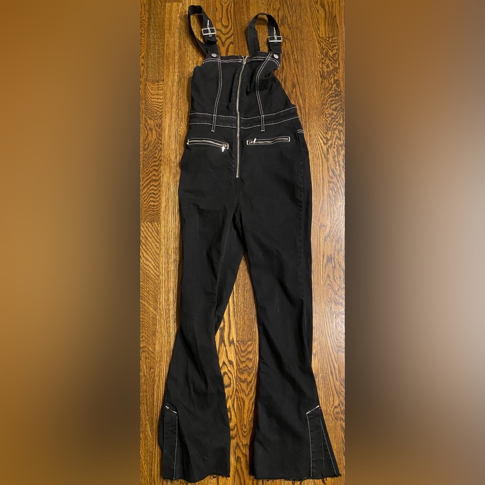 BDG Black Flare Overalls with Contrast Stitching